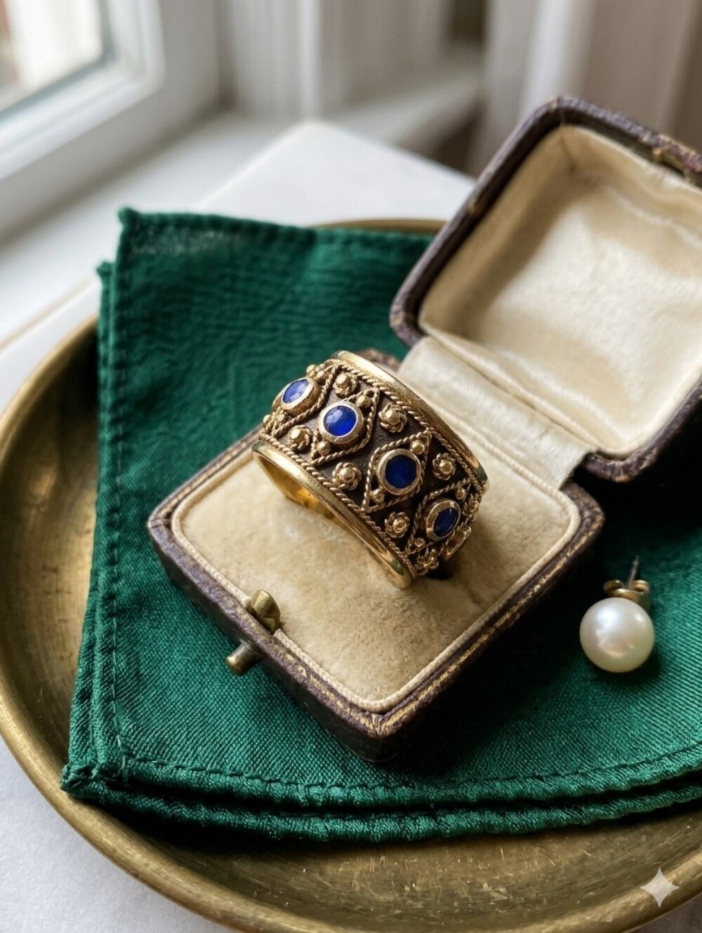 🌙Vintage 14k Yellow Gold Etruscan Revival Granulation Cigar Band Ring 11g Sz 7